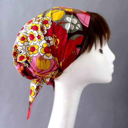 floral head scarf red yellow
